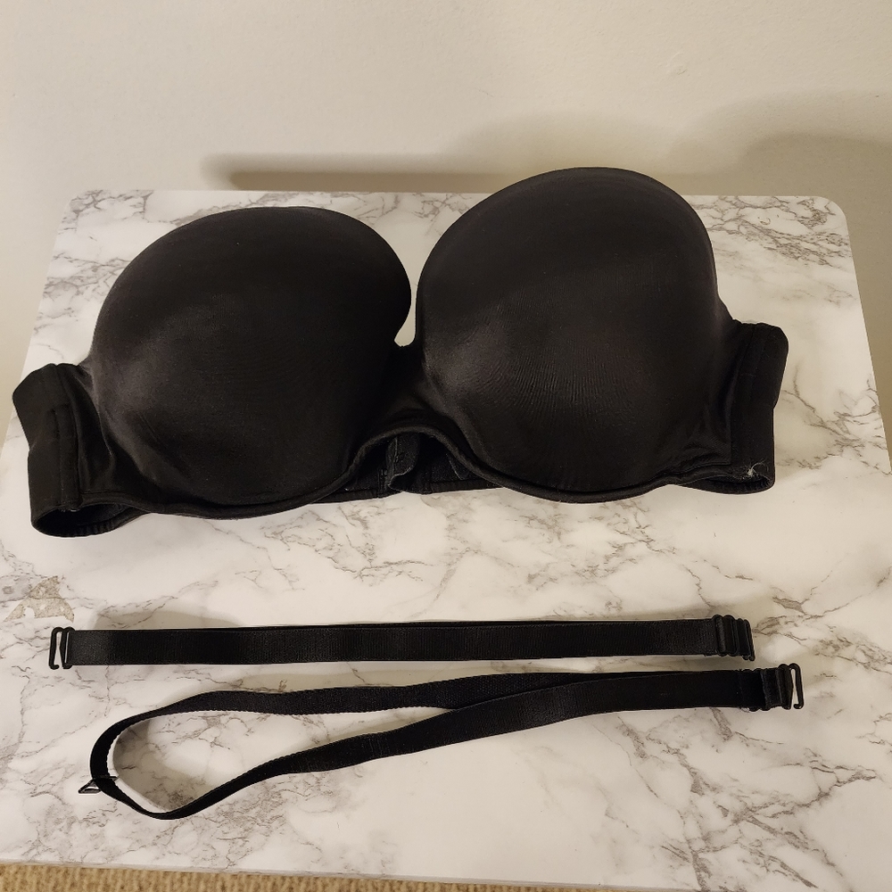 Cacique 40D Black Strapless Multi-Way Plunge Padded Underwire Pushup BraCacique